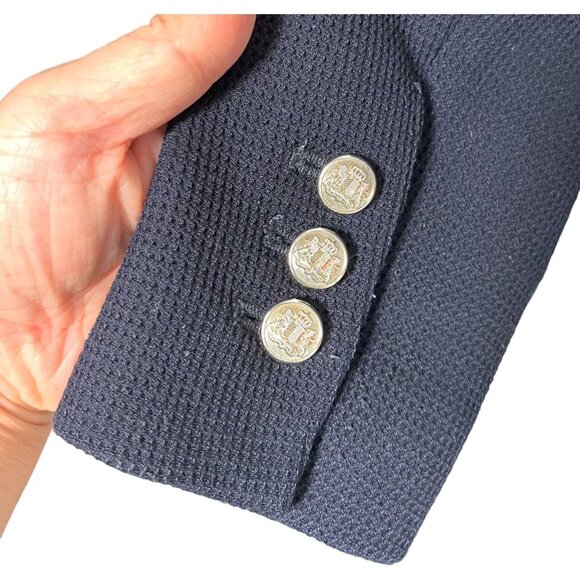 Zara Kate Navy Blazer structured textured waffle gold button blazer sz L - Picture 8 of 9